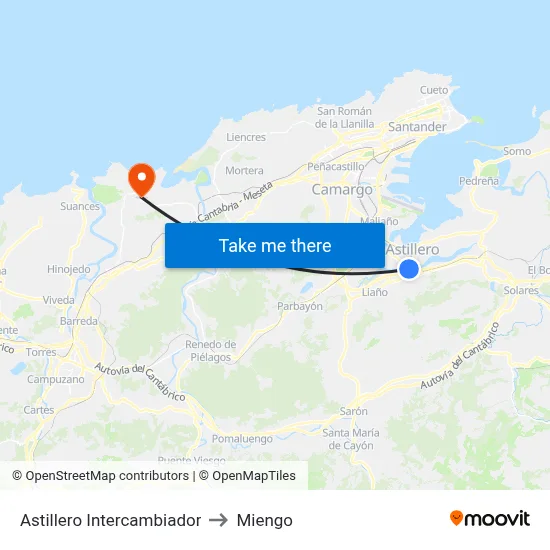 Astillero Intercambiador to Miengo map