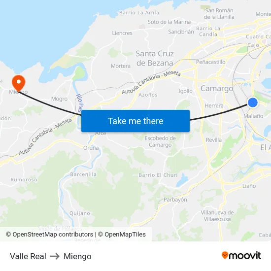 Valle Real to Miengo map