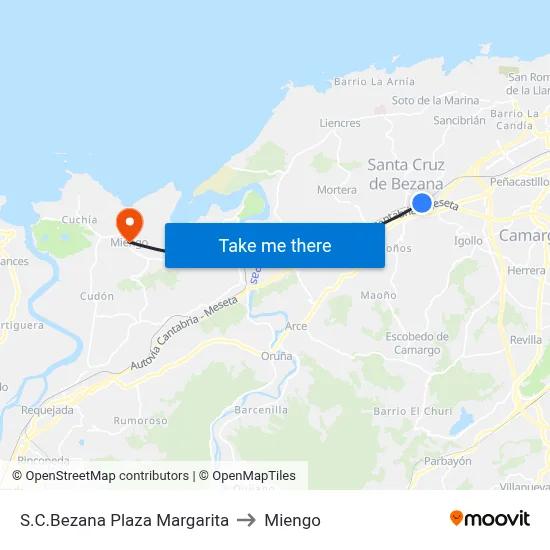 S.C.Bezana Plaza Margarita to Miengo map