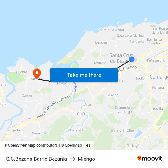 S.C.Bezana Barrio Bezania to Miengo map