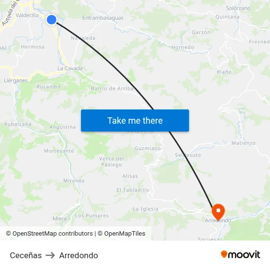 Ceceñas to Arredondo map