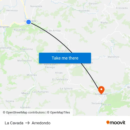 La Cavada to Arredondo map