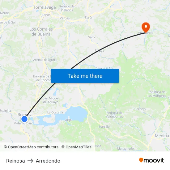 Reinosa to Arredondo map