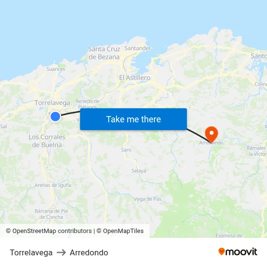 Torrelavega to Arredondo map