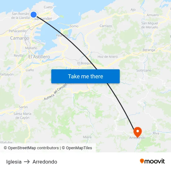 Iglesia to Arredondo map