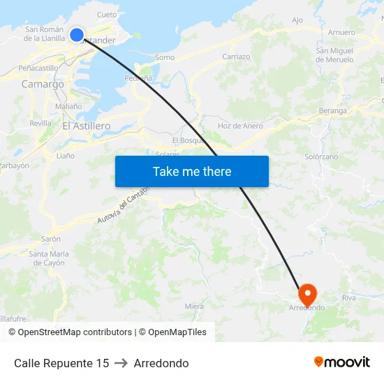 Calle Repuente 15 to Arredondo map