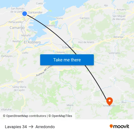 Lavapies 34 to Arredondo map