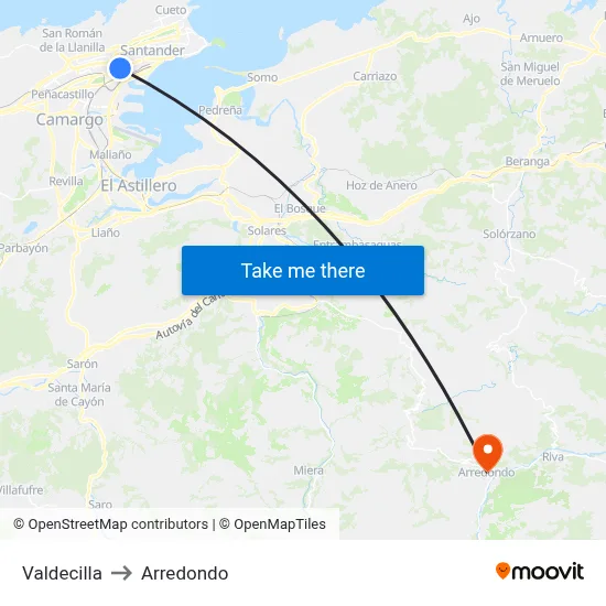 Valdecilla to Arredondo map