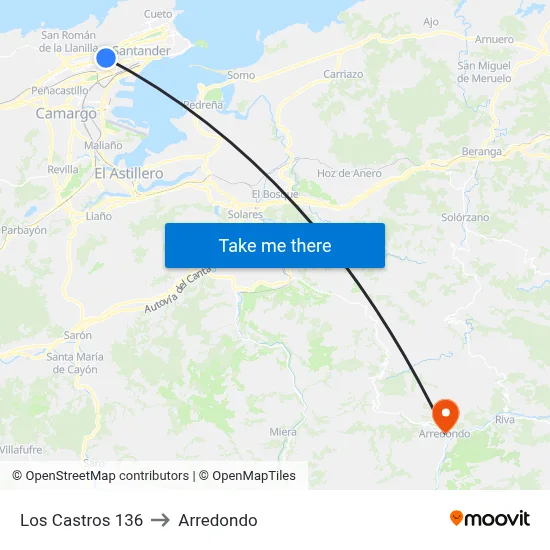 Los Castros 136 to Arredondo map