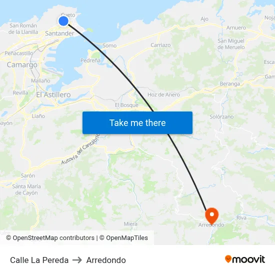 Calle La Pereda to Arredondo map