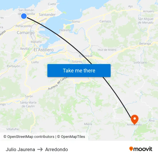 Julio Jaurena to Arredondo map