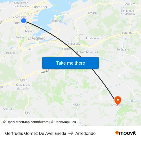 Gertrudis Gomez De Avellaneda to Arredondo map