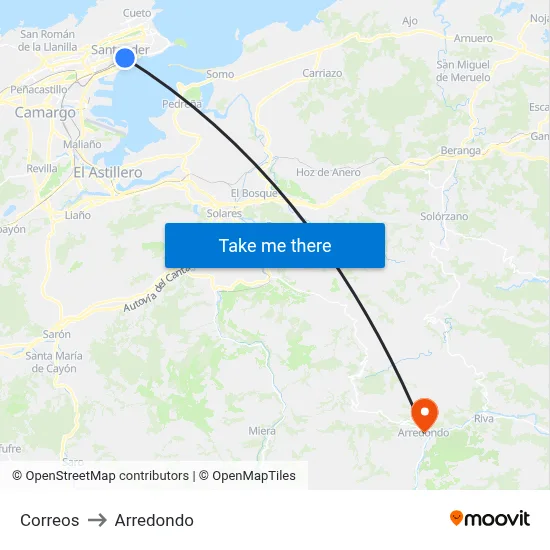 Correos to Arredondo map