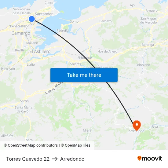 Torres Quevedo 22 to Arredondo map