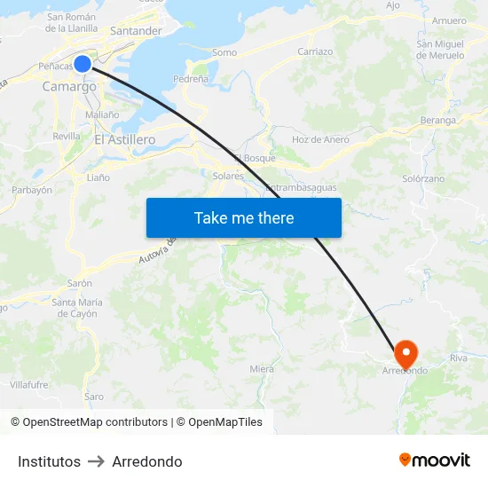 Institutos to Arredondo map