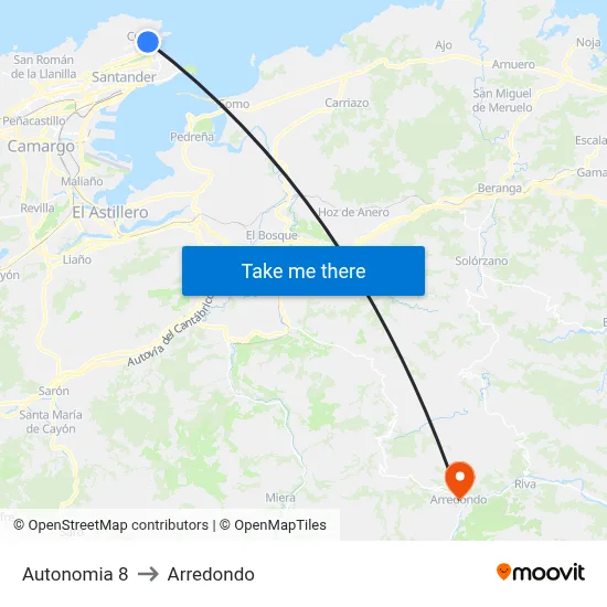Autonomia 8 to Arredondo map