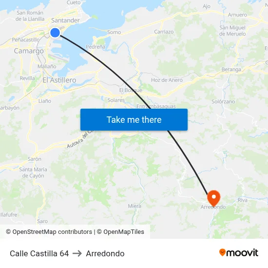Calle Castilla 64 to Arredondo map