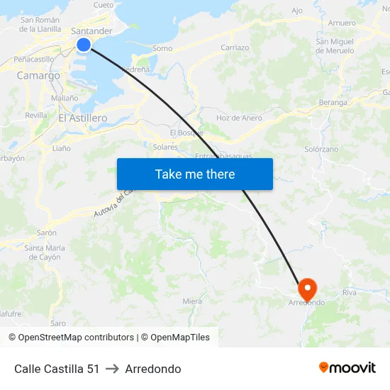 Calle Castilla 51 to Arredondo map