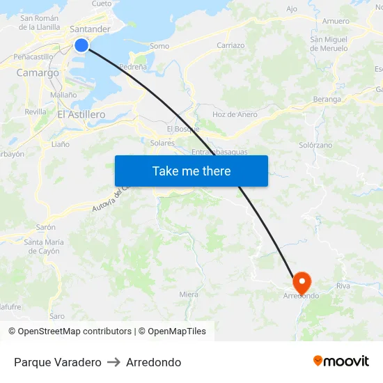 Parque Varadero to Arredondo map