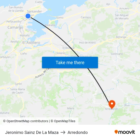 Jeronimo Sainz De La Maza to Arredondo map