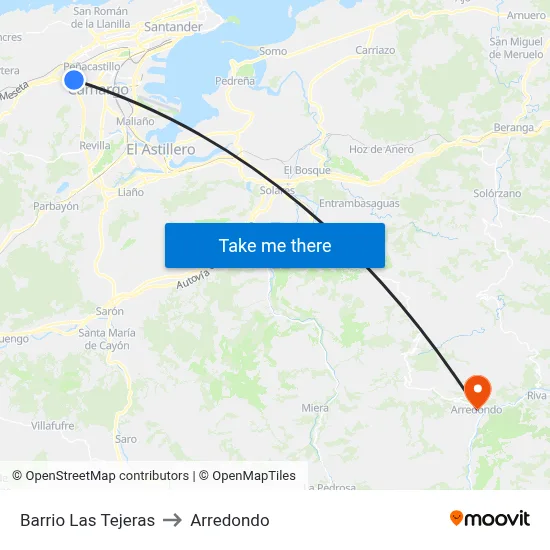 Barrio Las Tejeras to Arredondo map
