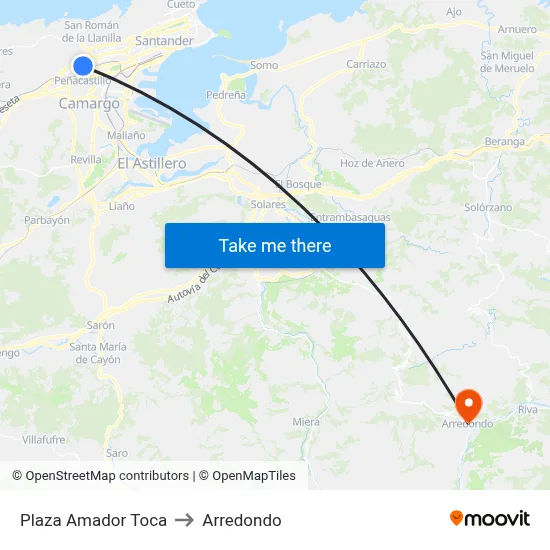 Plaza Amador Toca to Arredondo map