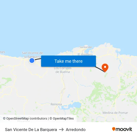 San Vicente De La Barquera to Arredondo map