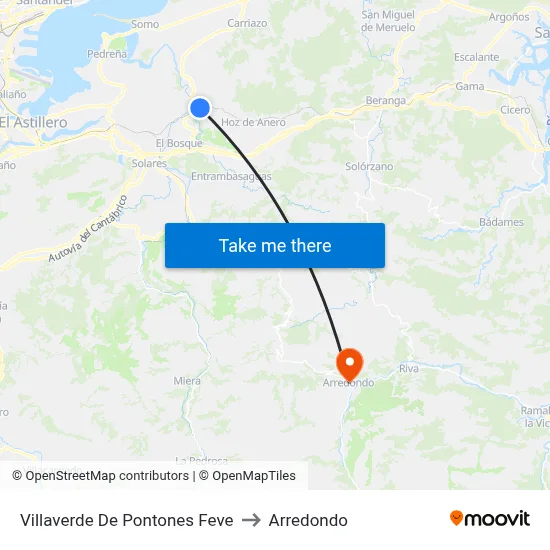 Villaverde De Pontones Feve to Arredondo map