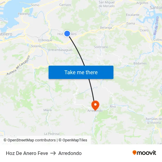 Hoz De Anero Feve to Arredondo map