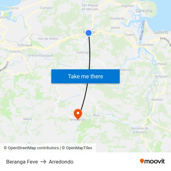 Beranga Feve to Arredondo map