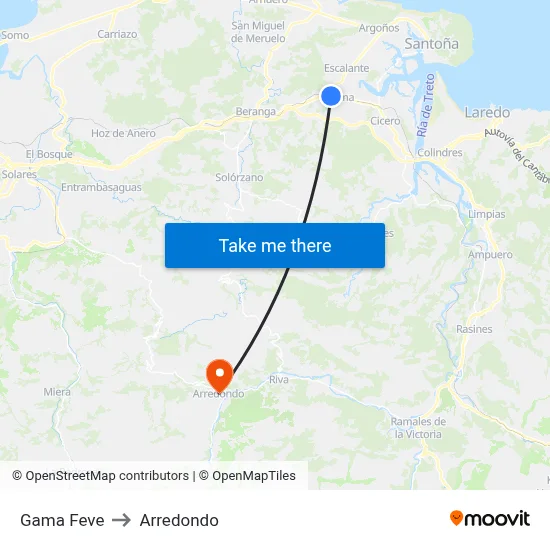 Gama Feve to Arredondo map