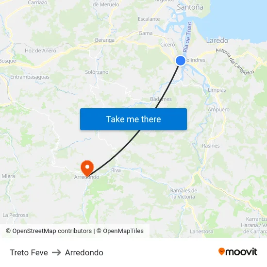 Treto Feve to Arredondo map