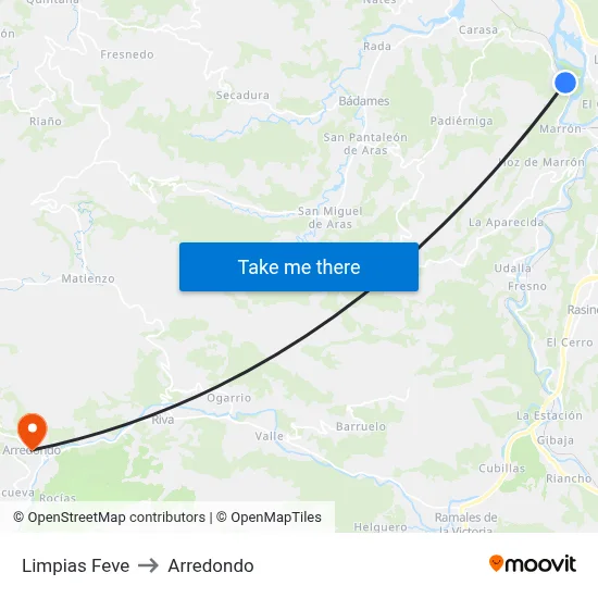 Limpias Feve to Arredondo map
