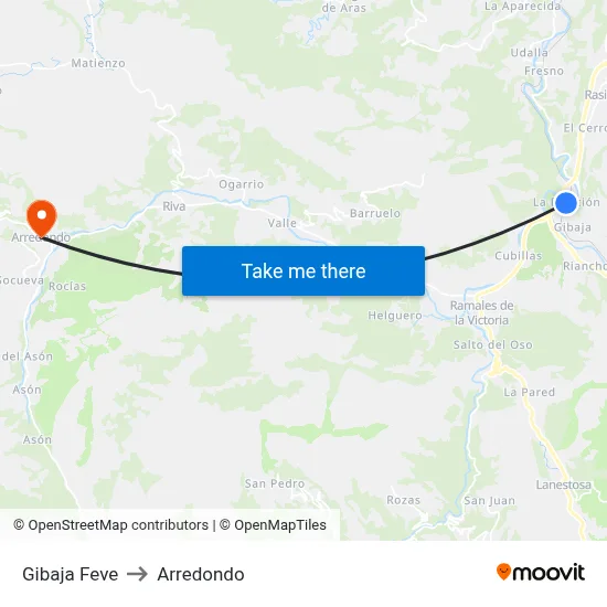 Gibaja Feve to Arredondo map