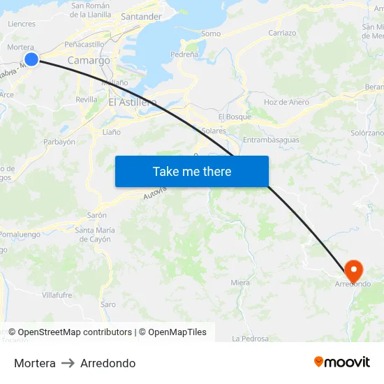 Mortera to Arredondo map