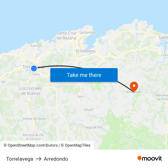 Torrelavega to Arredondo map