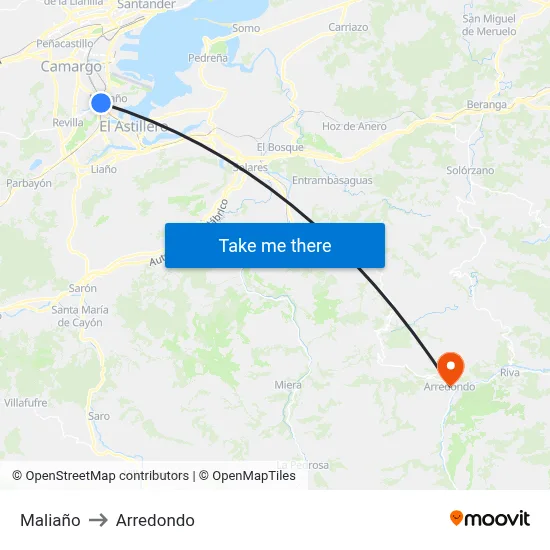 Maliaño to Arredondo map