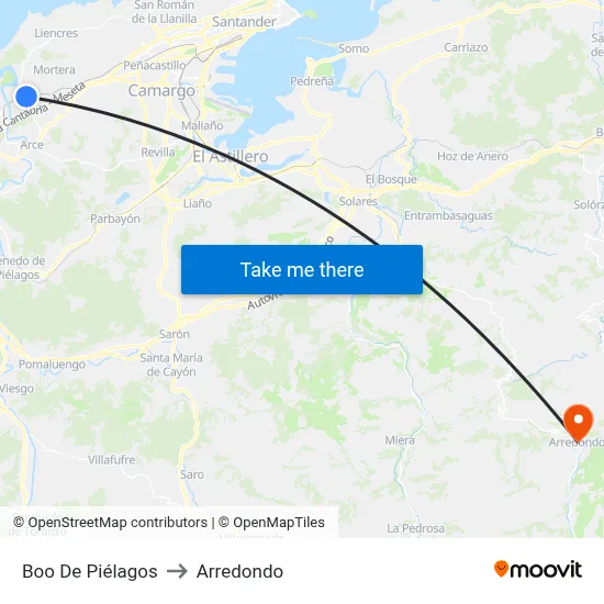 Boo De Piélagos to Arredondo map