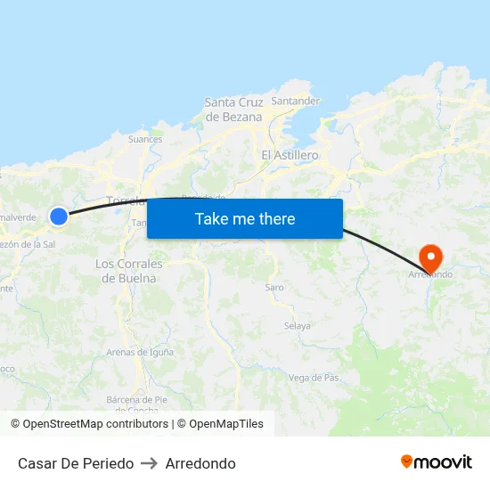 Casar De Periedo to Arredondo map