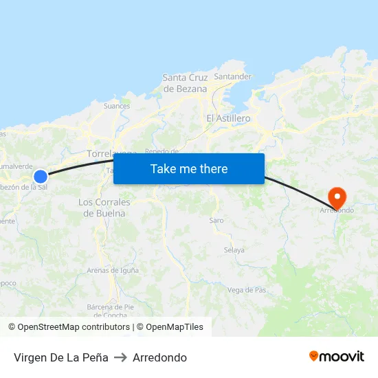 Virgen De La Peña to Arredondo map