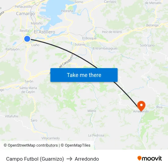 Campo Futbol (Guarnizo) to Arredondo map