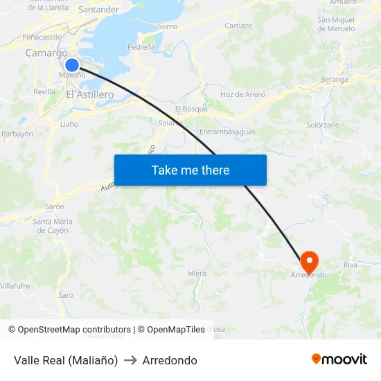 Valle Real (Maliaño) to Arredondo map
