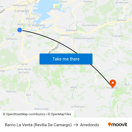 Barrio La Venta (Revilla De Camargo) to Arredondo map