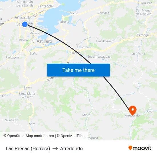 Las Presas (Herrera) to Arredondo map