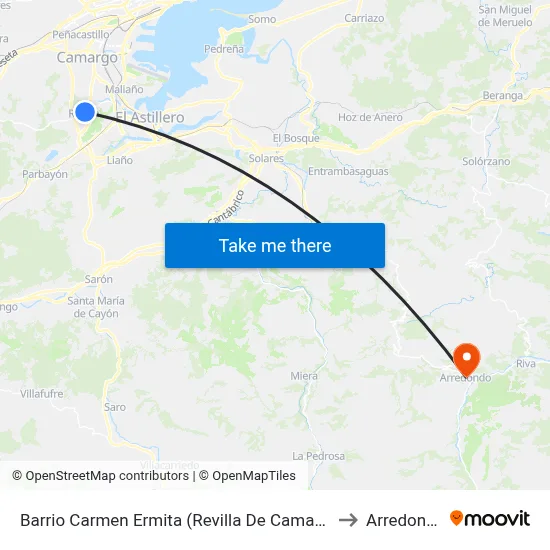 Barrio Carmen Ermita (Revilla De Camargo) to Arredondo map