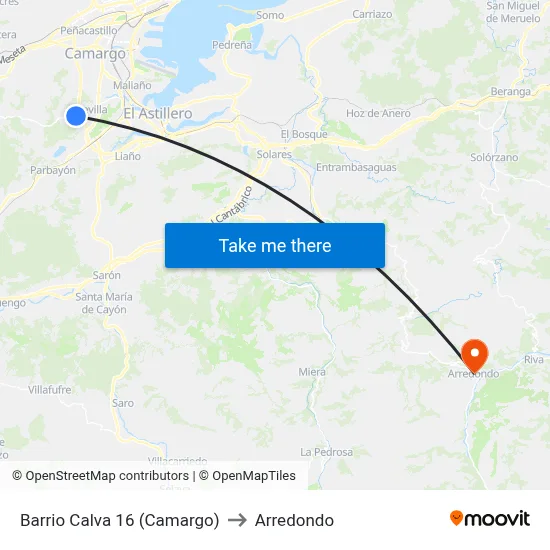 Barrio Calva 16 (Camargo) to Arredondo map