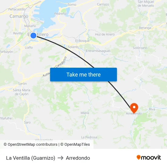 La Ventilla (Guarnizo) to Arredondo map