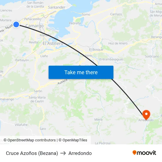 Cruce Azoños (Bezana) to Arredondo map