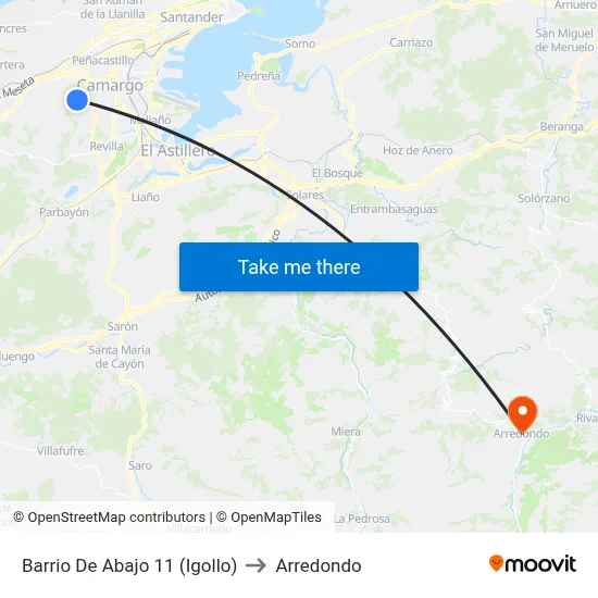 Barrio De Abajo 11 (Igollo) to Arredondo map