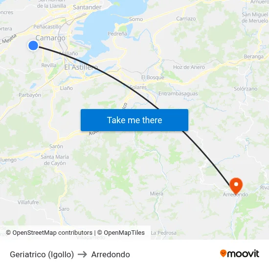 Geriatrico (Igollo) to Arredondo map